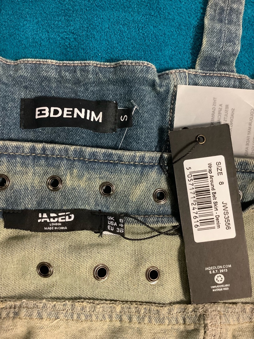 Jaded London Denim Wrap Around Belt Micro Mini Skirt BDENIM Zip Front Corset Top - Picture 12 of 14